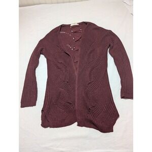 Pink Republic Burgundy Lace Up Back Open Front Knit Cardigan Sweater XS
